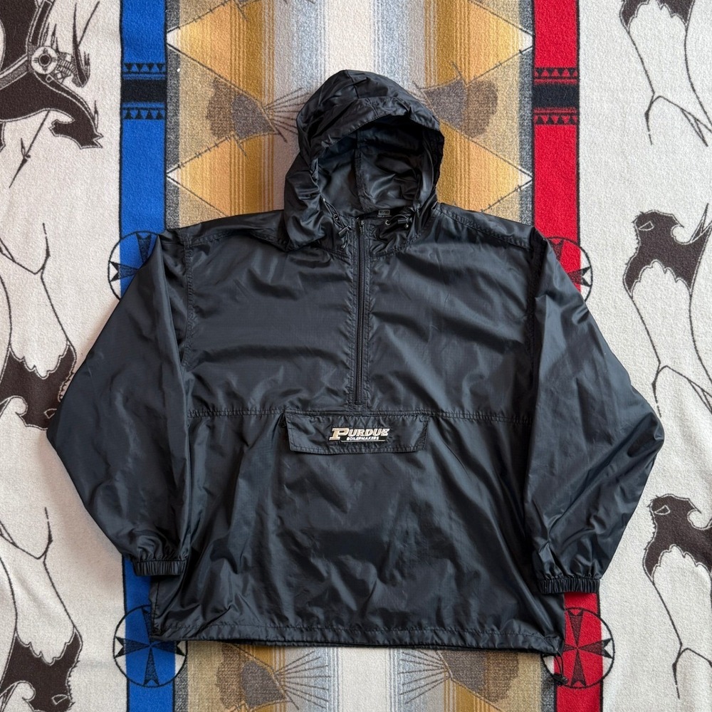 Vintage Crable Sportswear Purdue Boilermakers Anorak Windbreaker Jacket Black XL